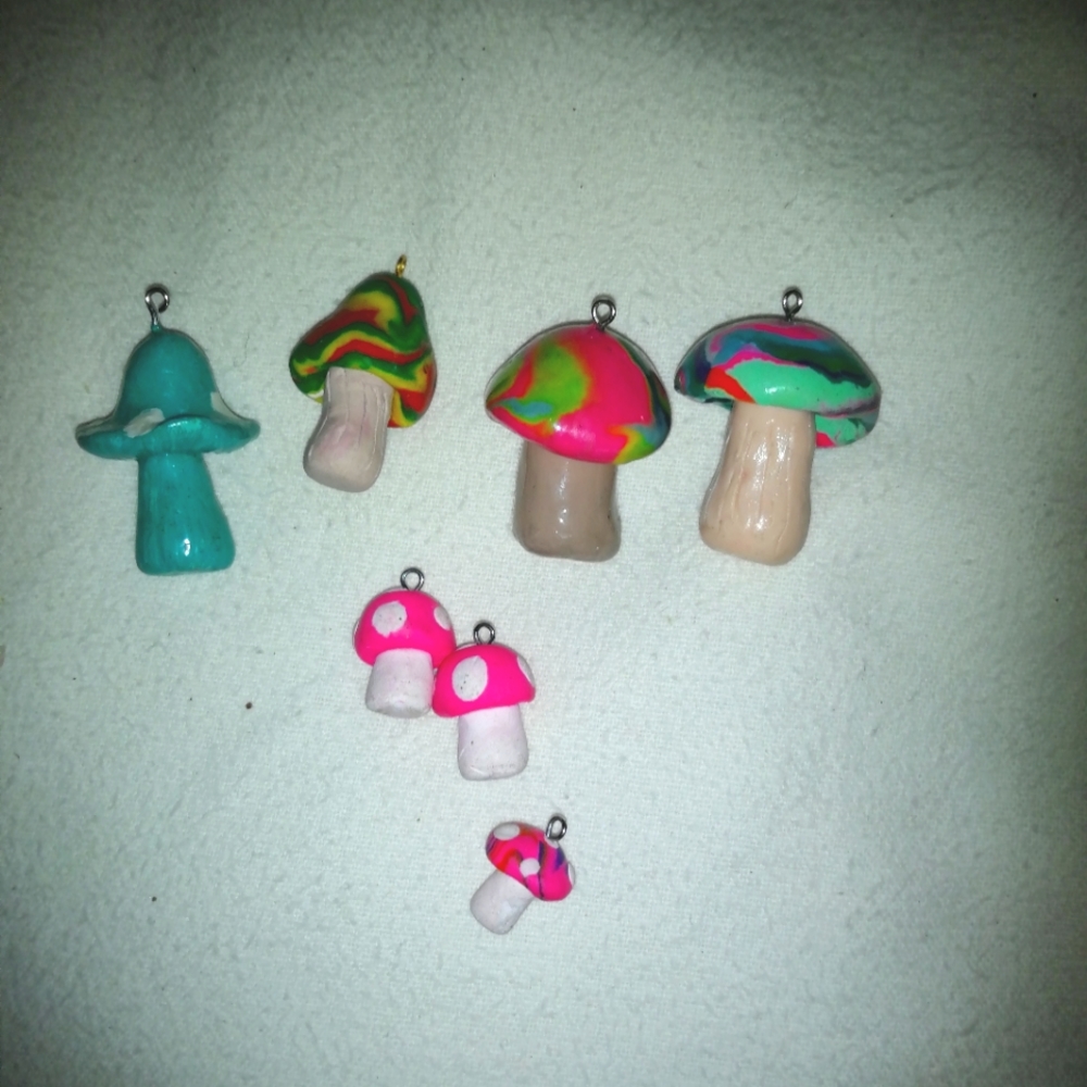 Various clay trippy mushroom pendants and charms bundle